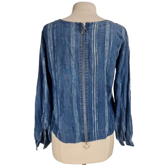 Cloth & Stone Women Size S Basic Blouse Back Full Zip Blue Striped Long SLV. A0P - Picture 3 of 6